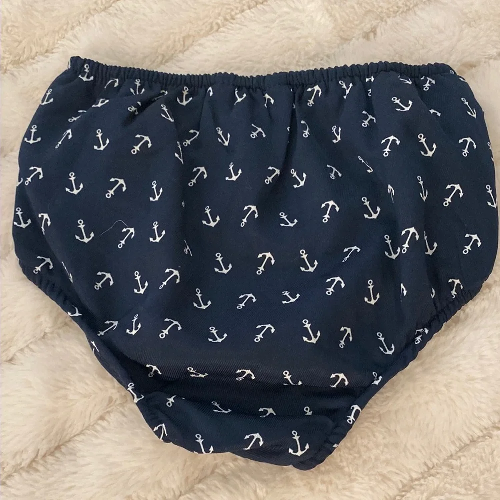 New Ralph Lauren Multicolor Plaid and Navy Anchor Print Bloomers 24M